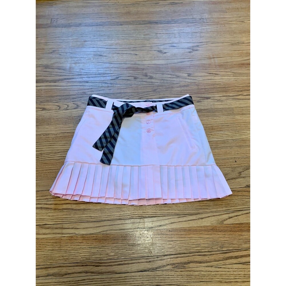 y2k Nike Golf DryFit Skirt Skort Belted Pleated Pink Choc Brown Shorts Button VT